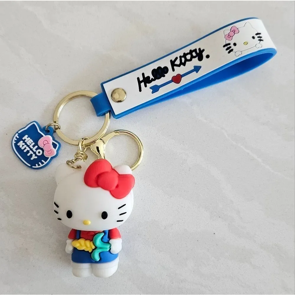 Hello Kitty Holding Corn Keychain with Blue Strap